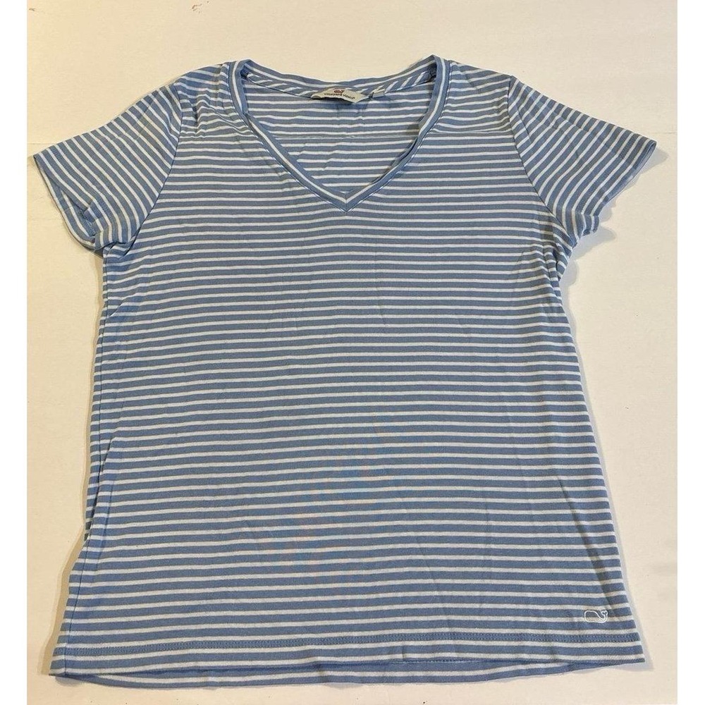 Vineyard Vines Blue Striped V-Neck T-Shirt (Medium)